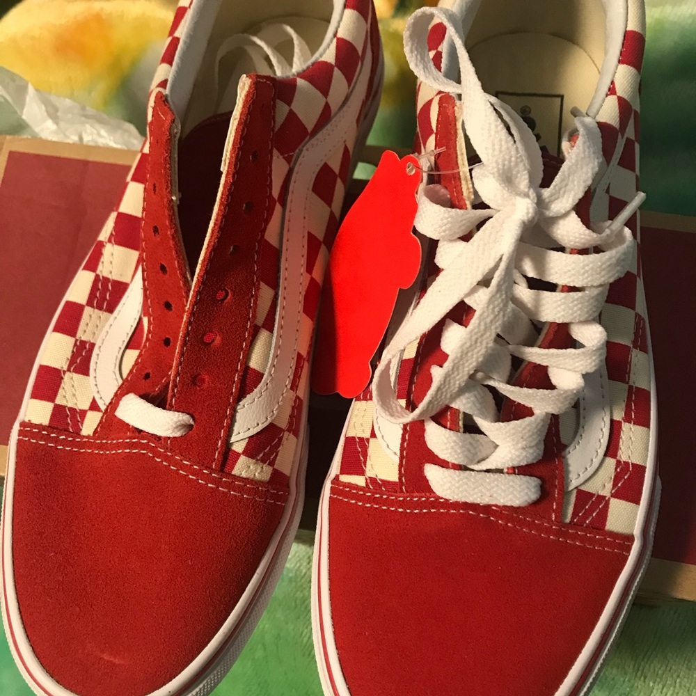 Red checkered vans size 8.5 women’s 7 boys